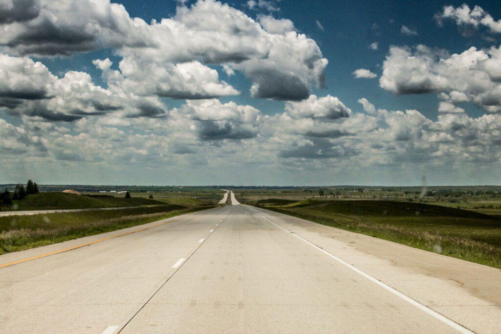 The open road across North Dakota prairie